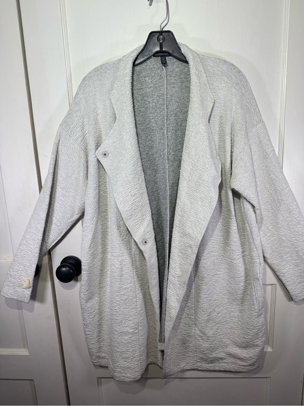 Eileen Fisher Crinkle Crepe Snap Jacket, Soft Gray, Size Large